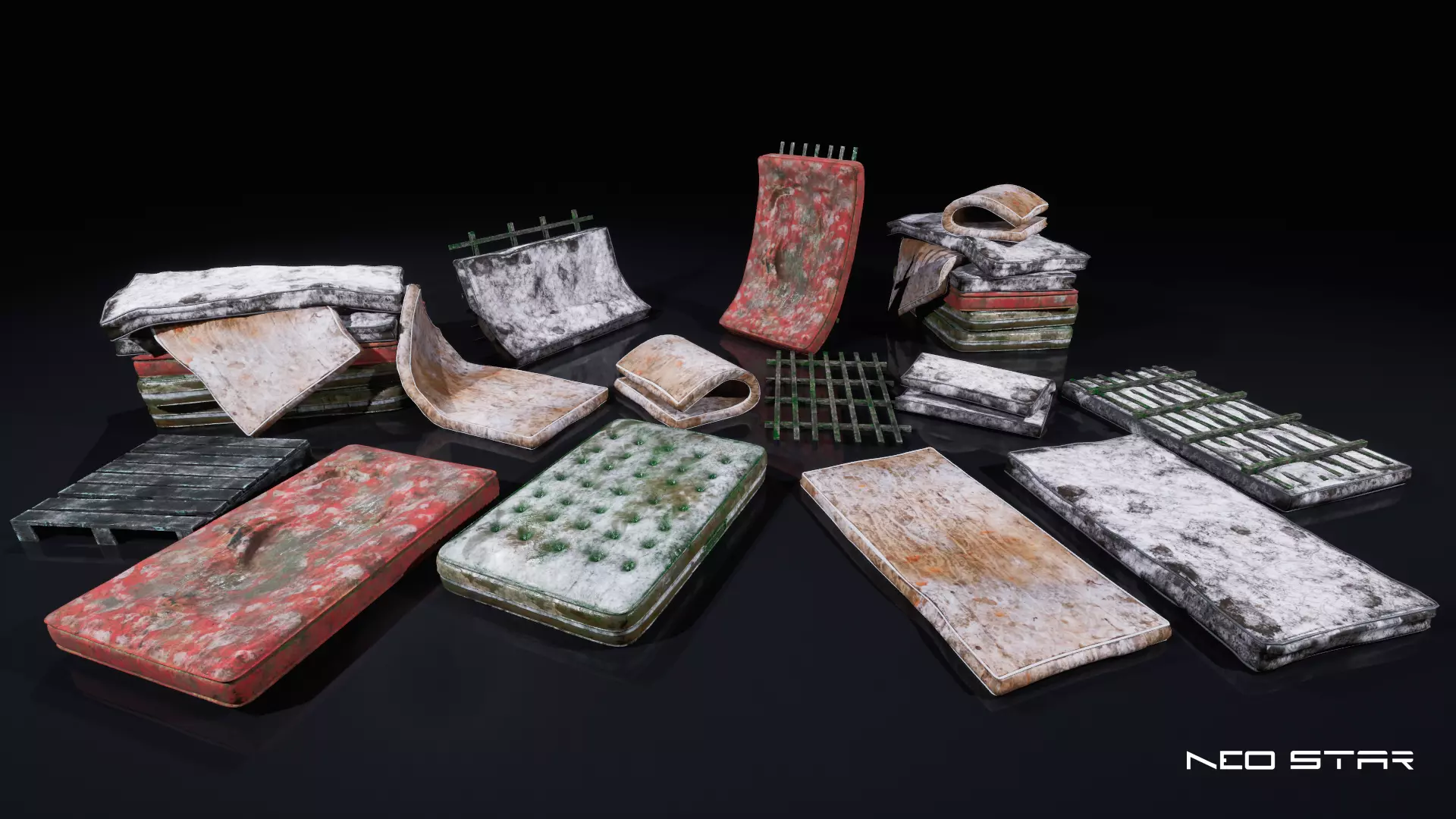 Old Dirty Mattresses Low-poly 3D model_0
