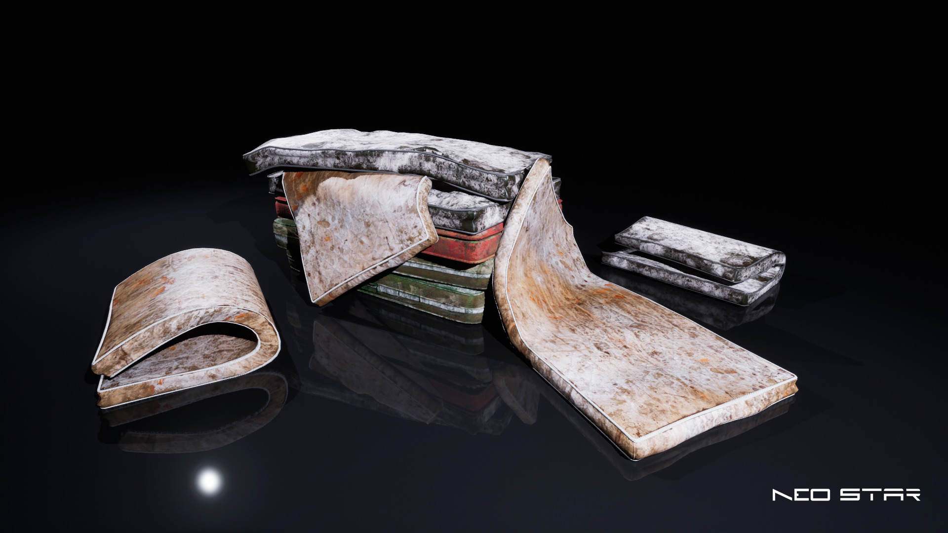 Old Dirty Mattresses Low-poly 3D model_2