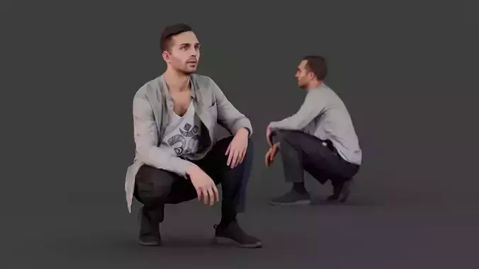 Squatting Observer - Casual Male Figure 3D model