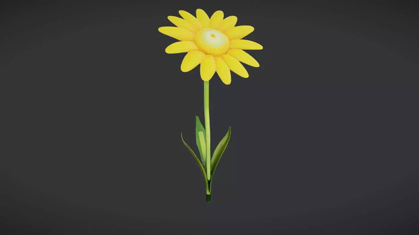 yellow flower with a green cente 3D model_0