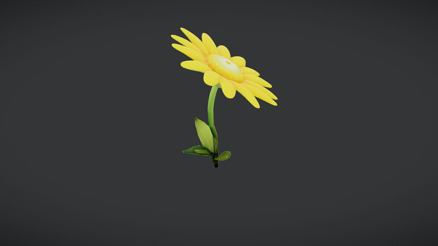 yellow flower with a green cente 3D model_2