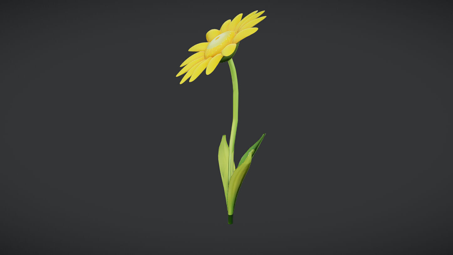 yellow flower with a green cente 3D model_3