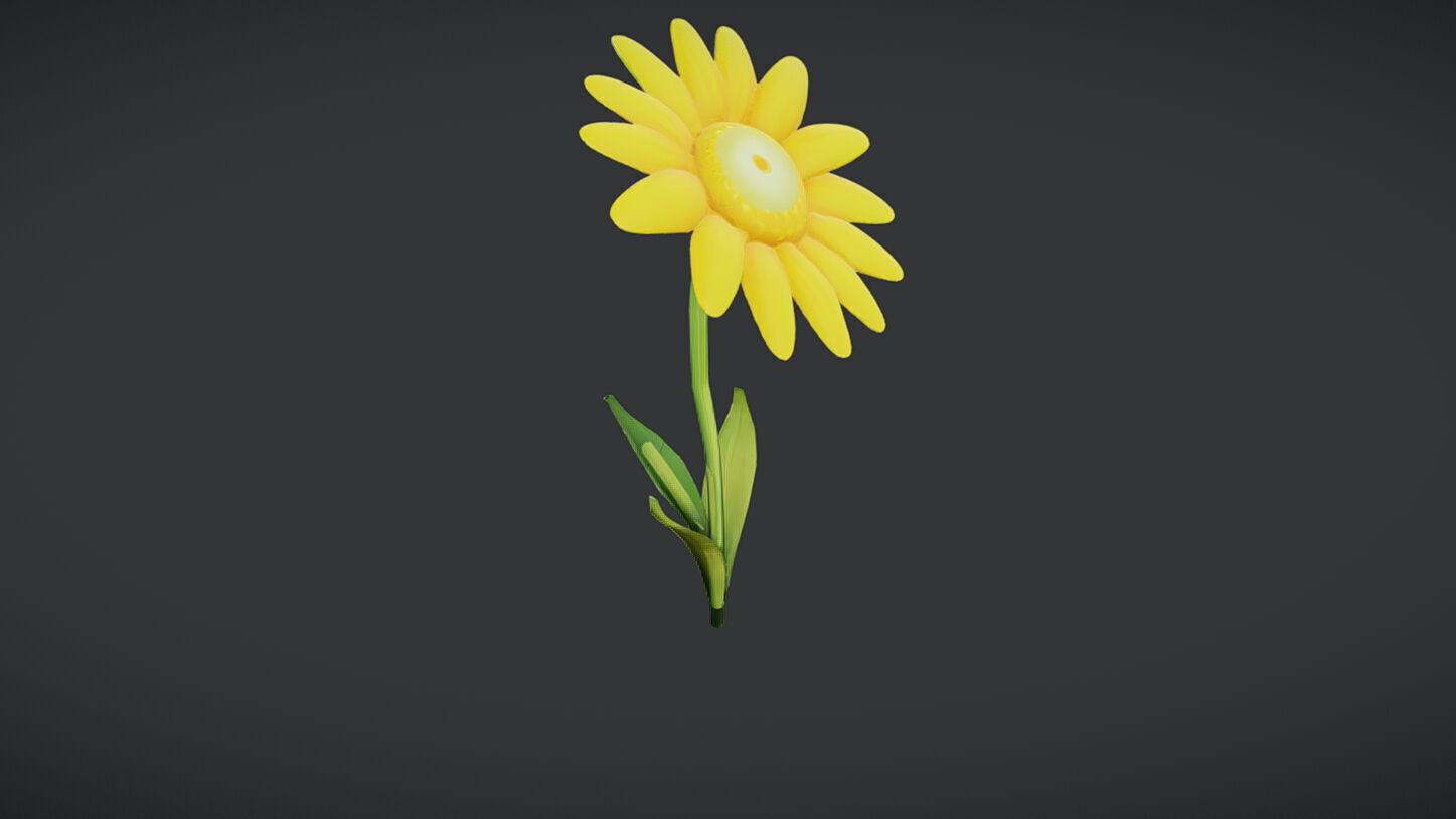 yellow flower with a green cente 3D model_1