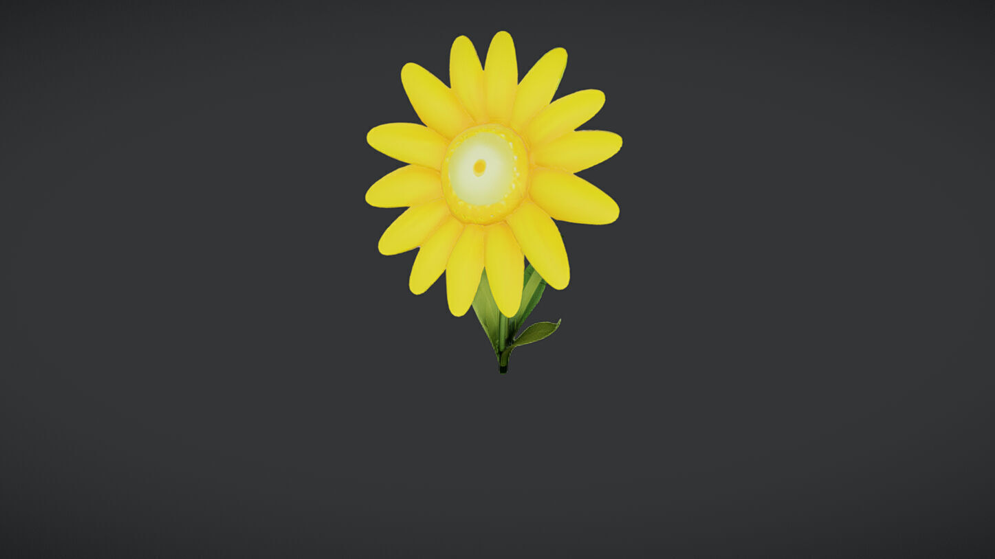 yellow flower with a green cente 3D model_4