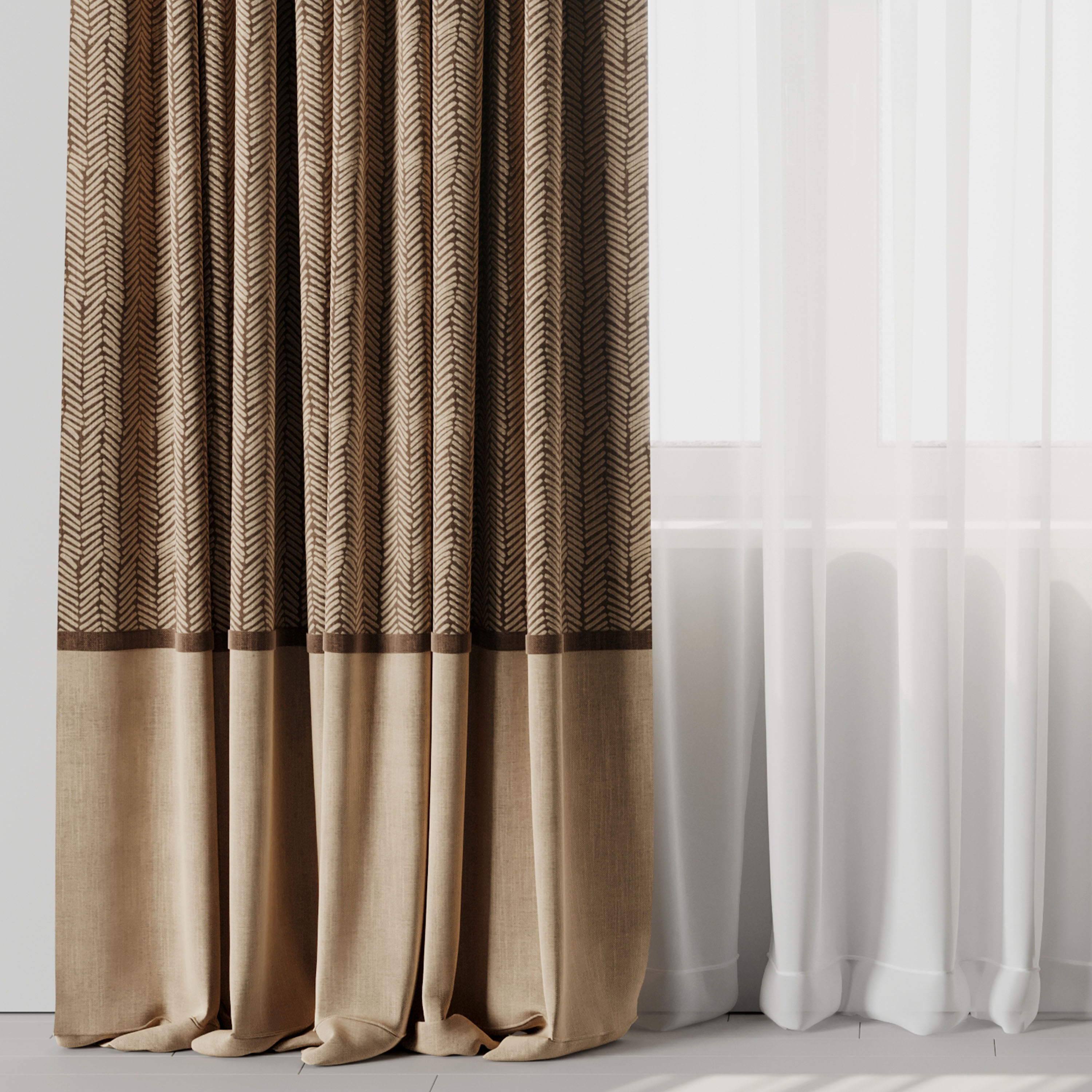 Curtain with rod 15 brown patterned curtain HBH Low-poly 3D model_2