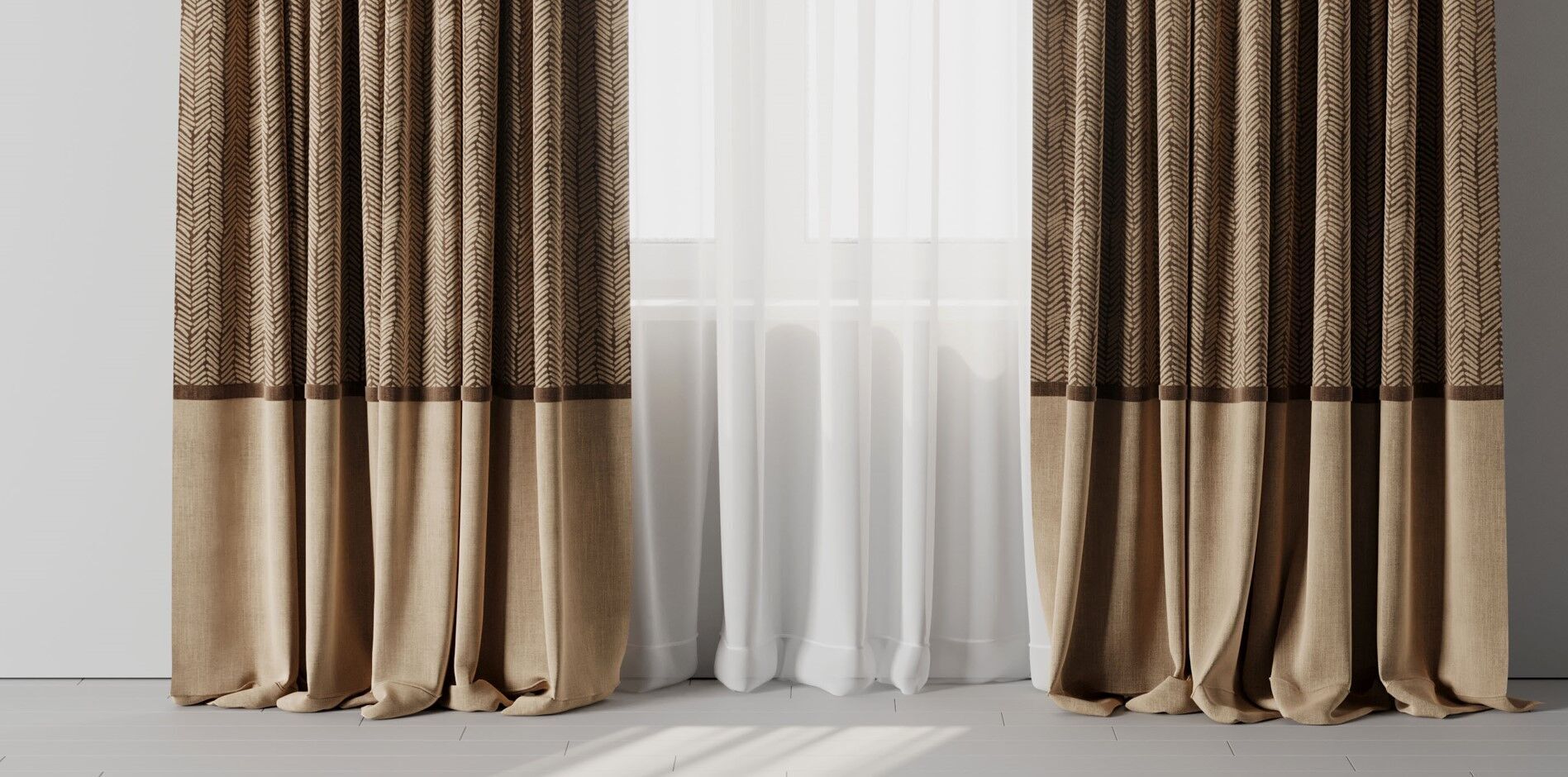Curtain with rod 15 brown patterned curtain HBH Low-poly 3D model_10