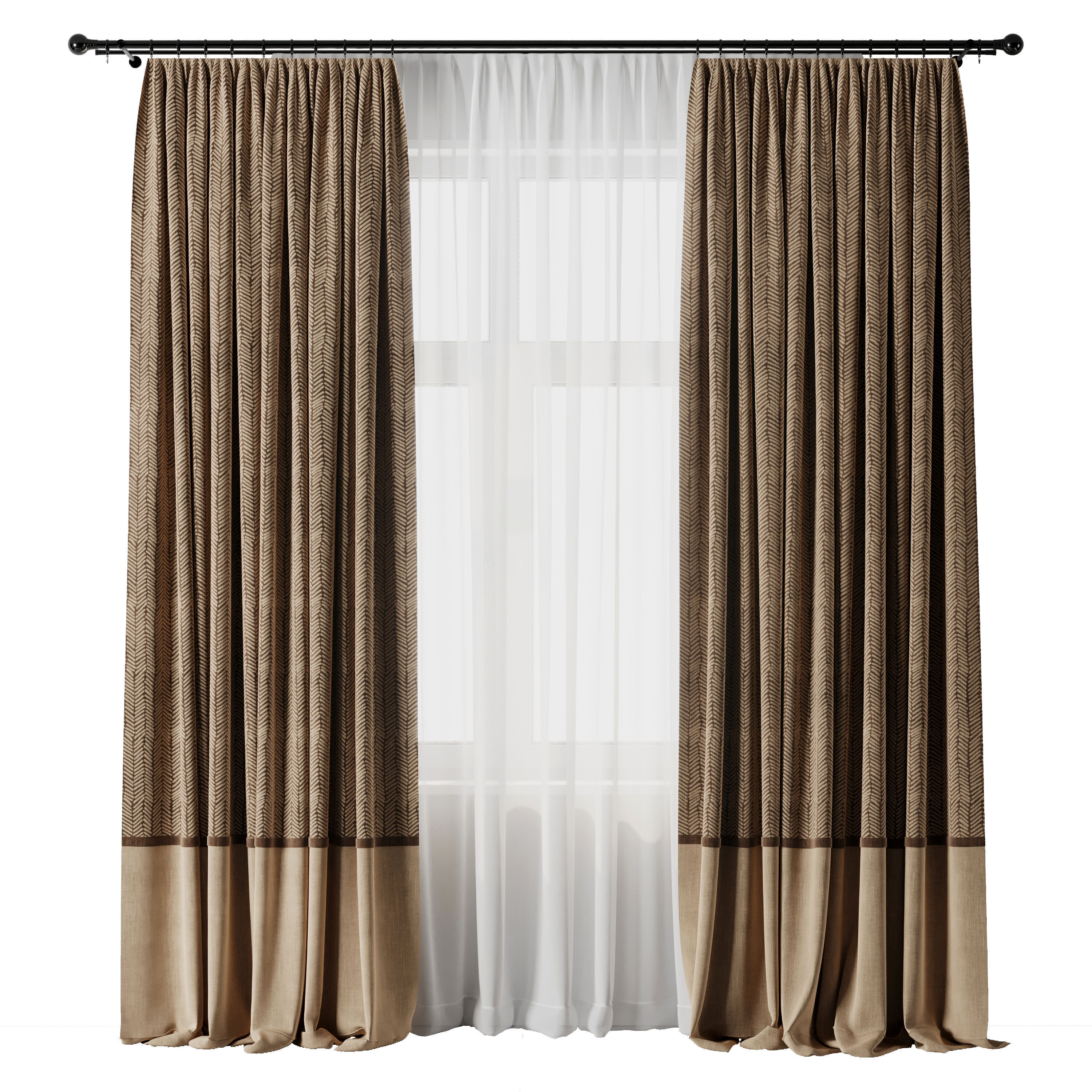 Curtain with rod 15 brown patterned curtain HBH Low-poly 3D model_1