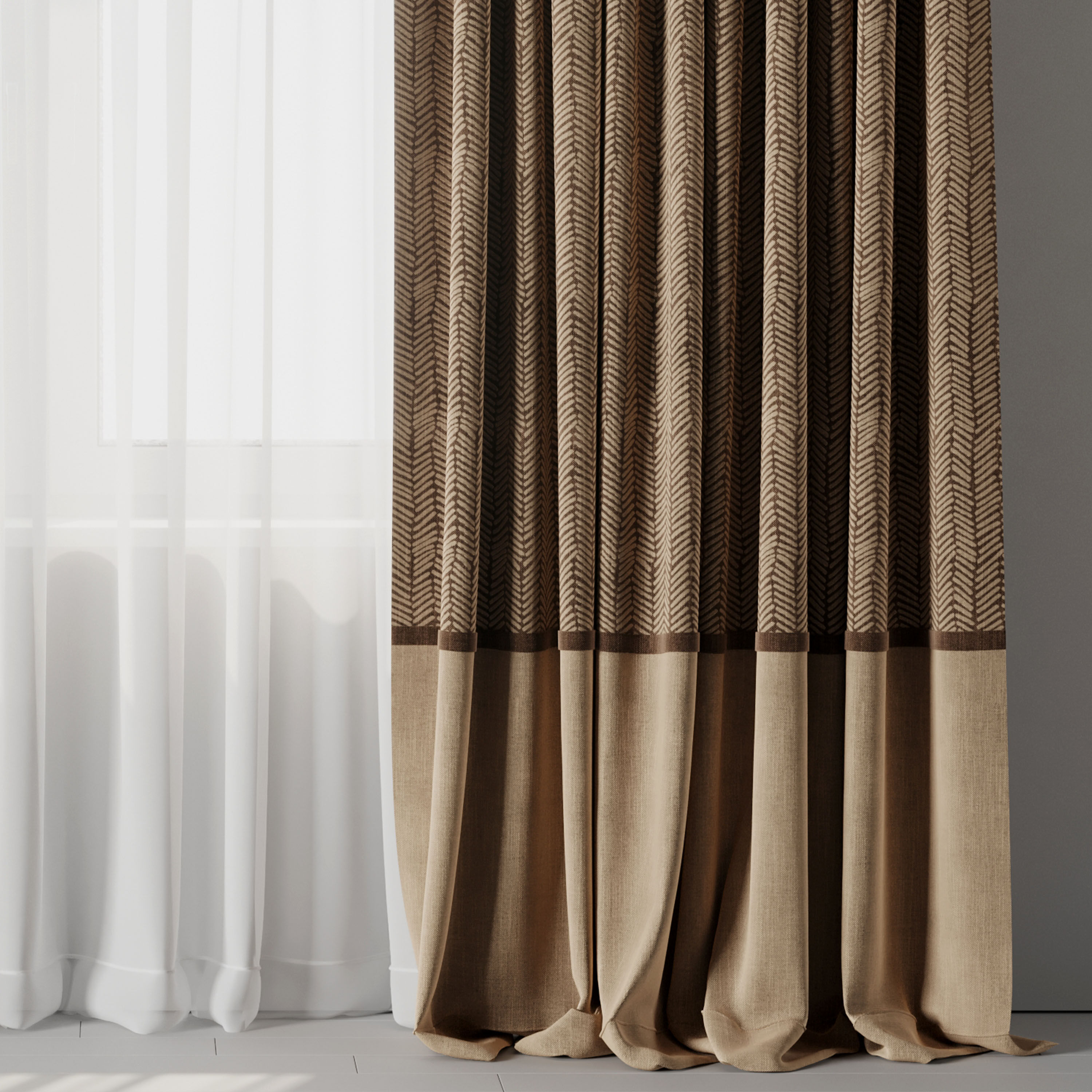 Curtain with rod 15 brown patterned curtain HBH Low-poly 3D model_5