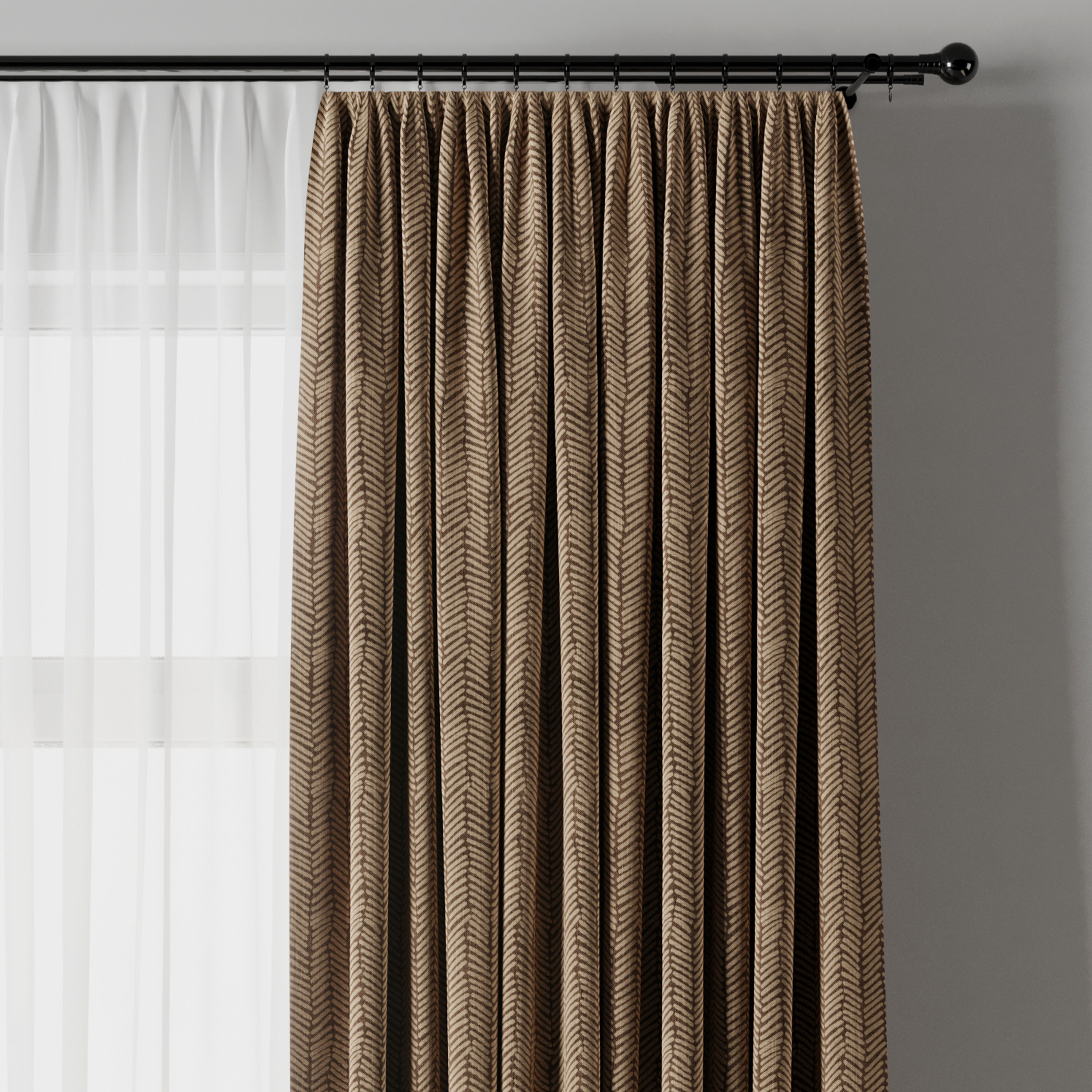 Curtain with rod 15 brown patterned curtain HBH Low-poly 3D model_4