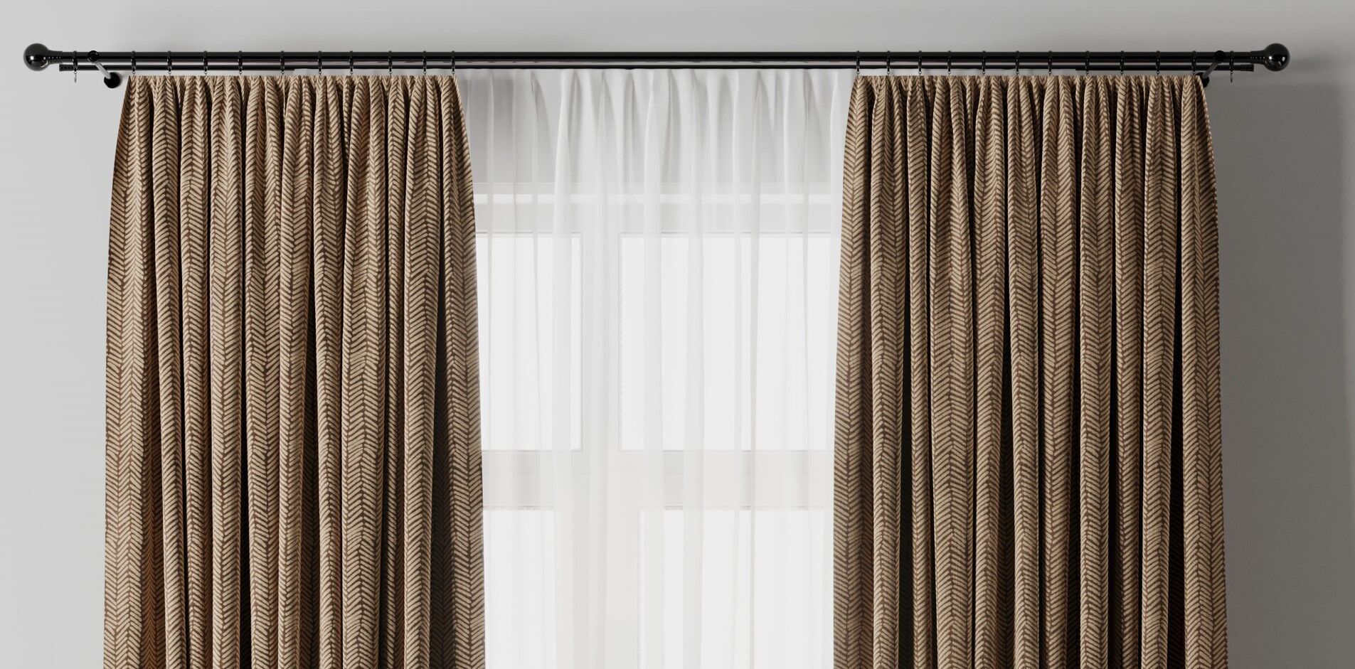 Curtain with rod 15 brown patterned curtain HBH Low-poly 3D model_8