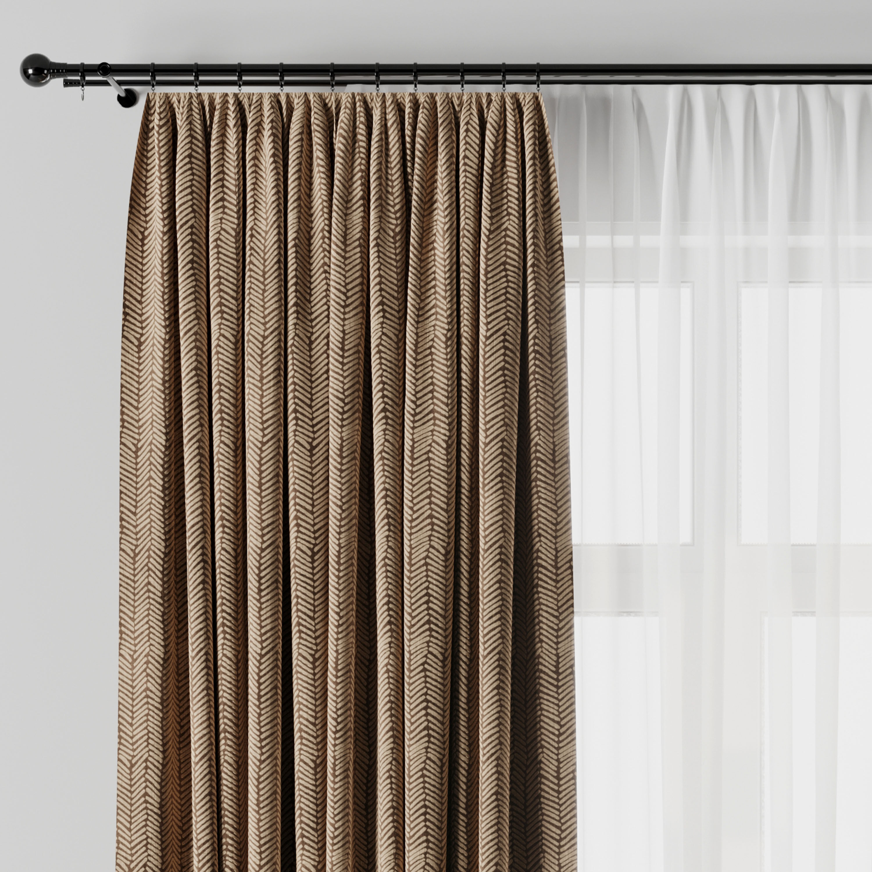 Curtain with rod 15 brown patterned curtain HBH Low-poly 3D model_3