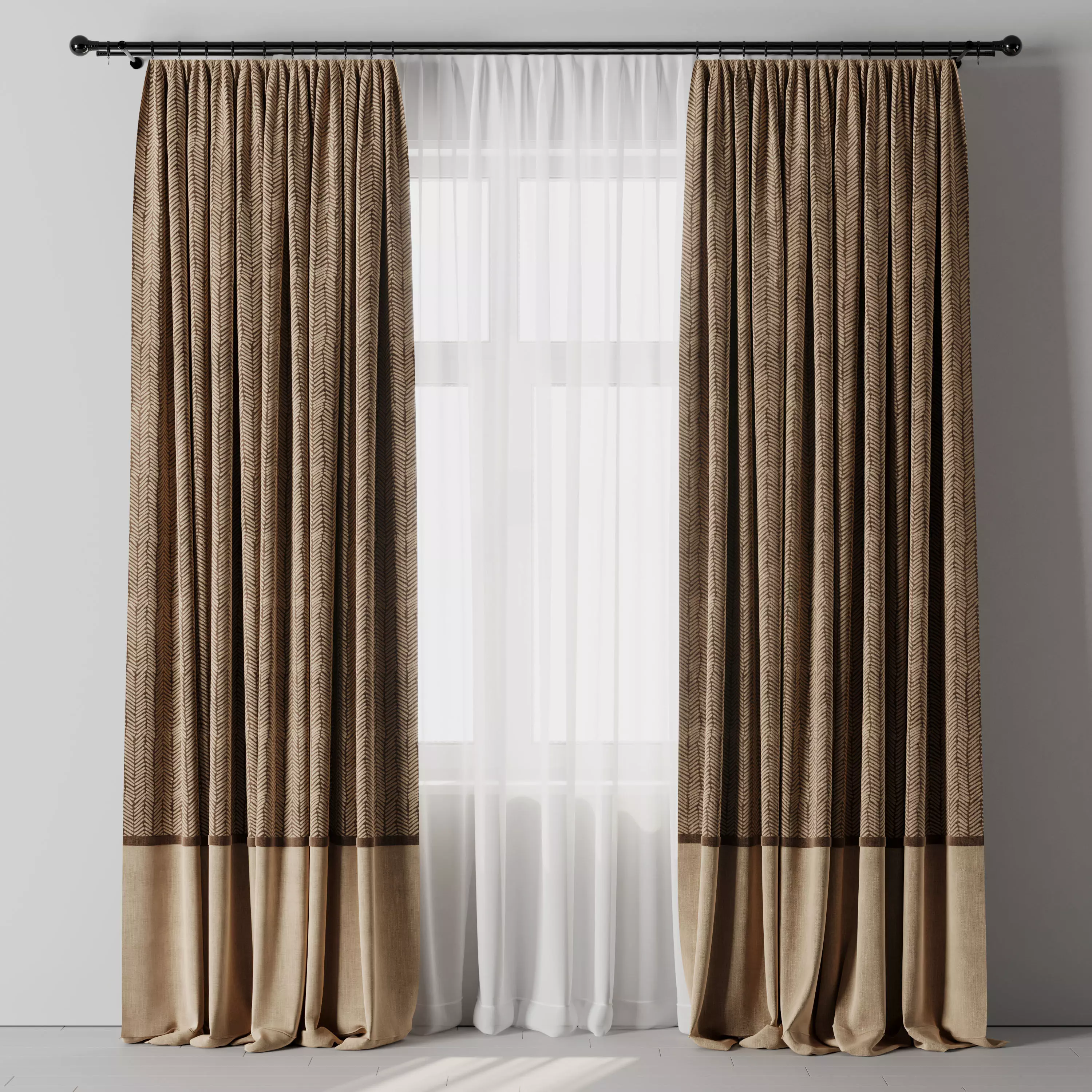 Curtain with rod 15 brown patterned curtain HBH Low-poly 3D model_0