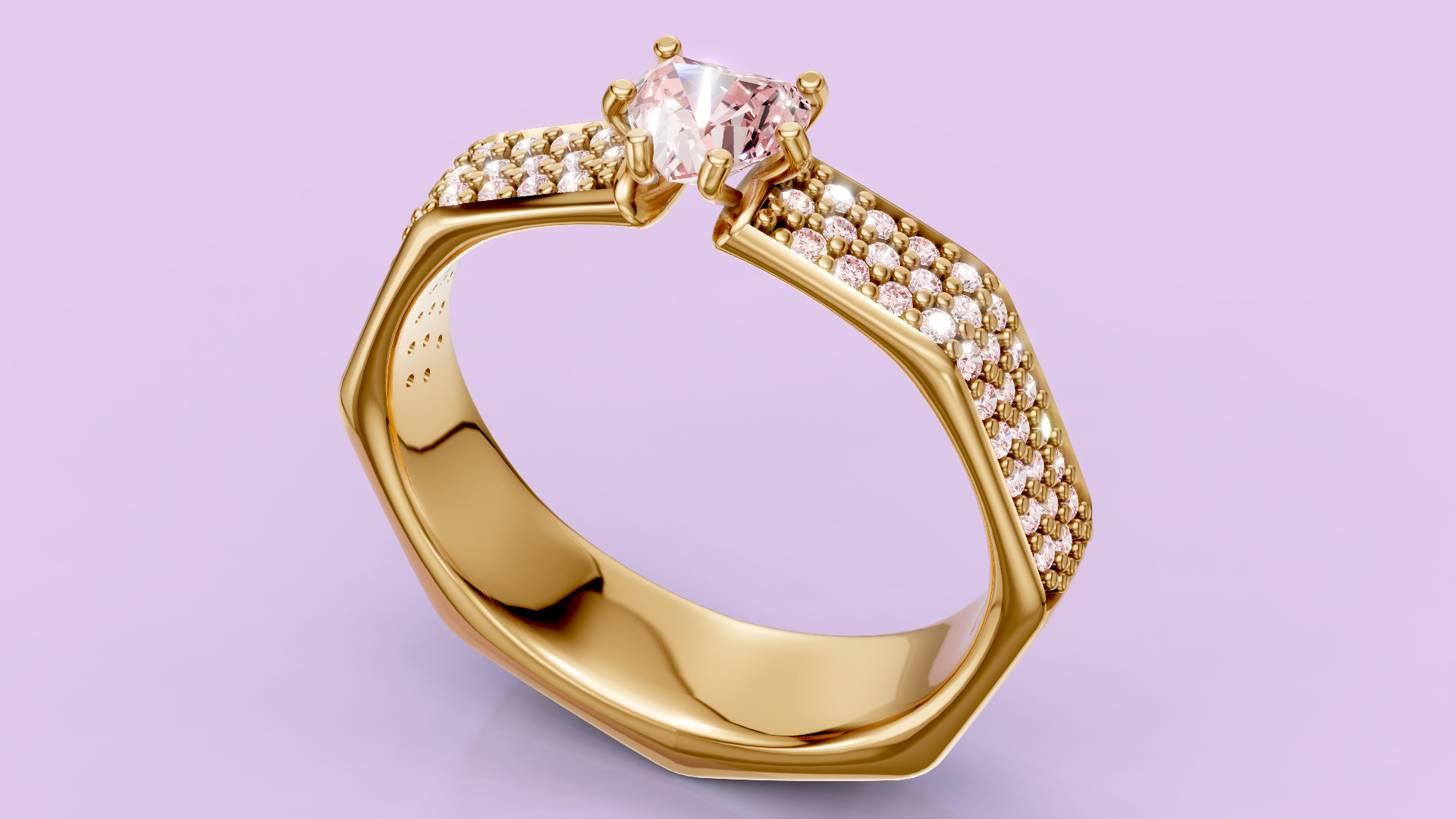 Heart Hexagon Diamond ring 3D print model_11