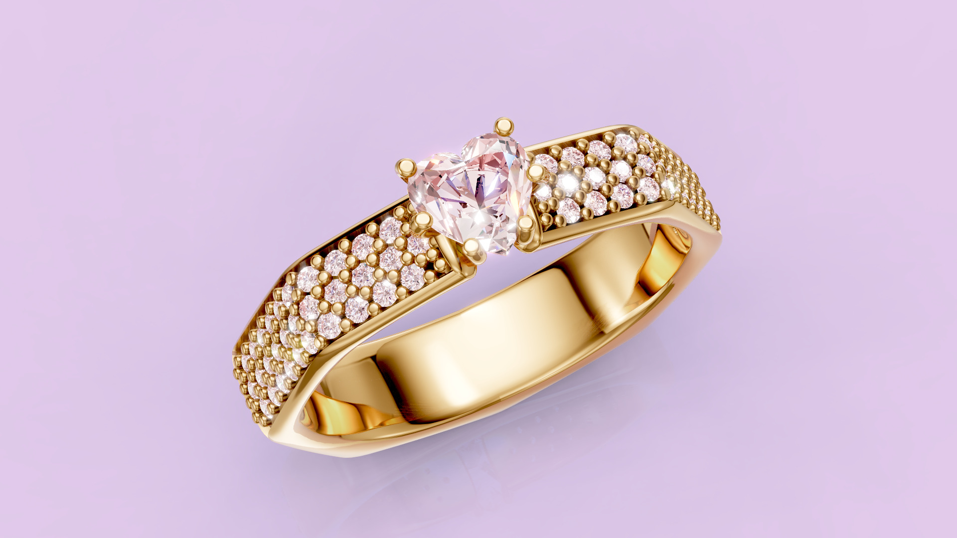 Heart Hexagon Diamond ring 3D print model_10