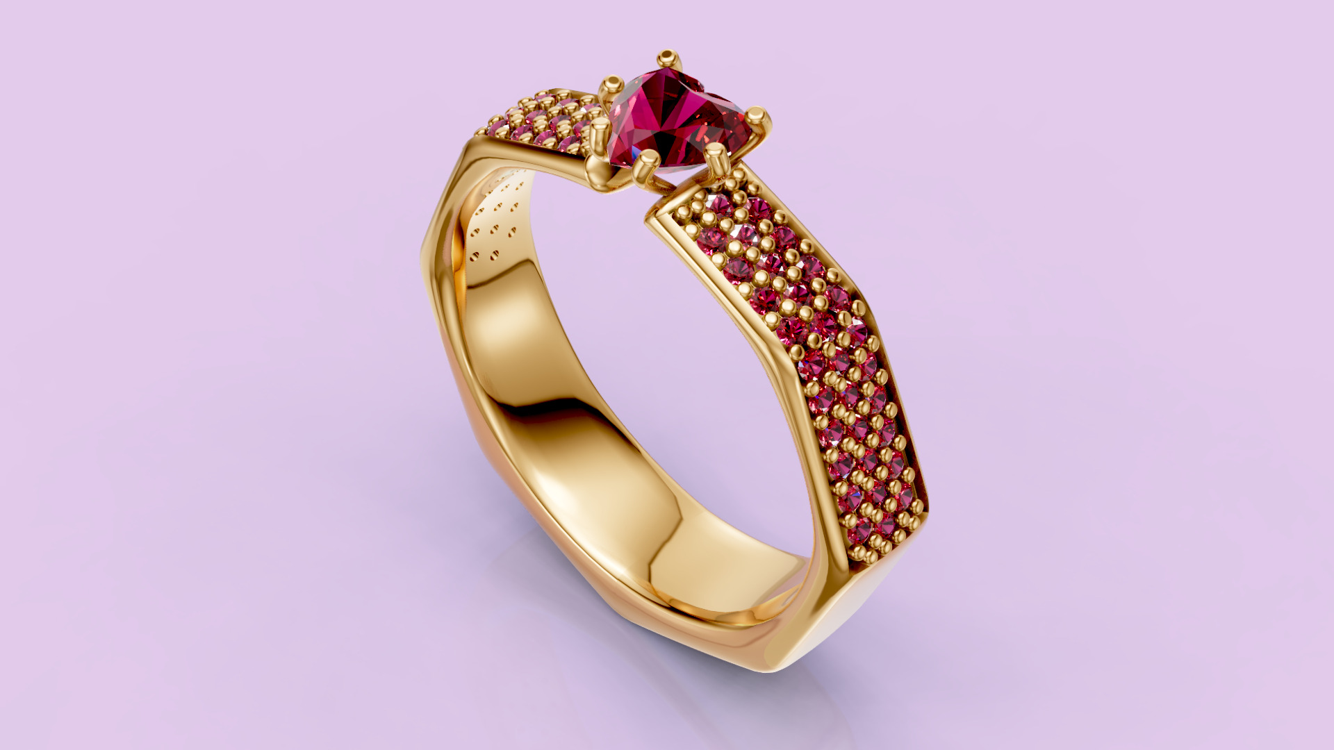 Heart Hexagon Diamond ring 3D print model_8