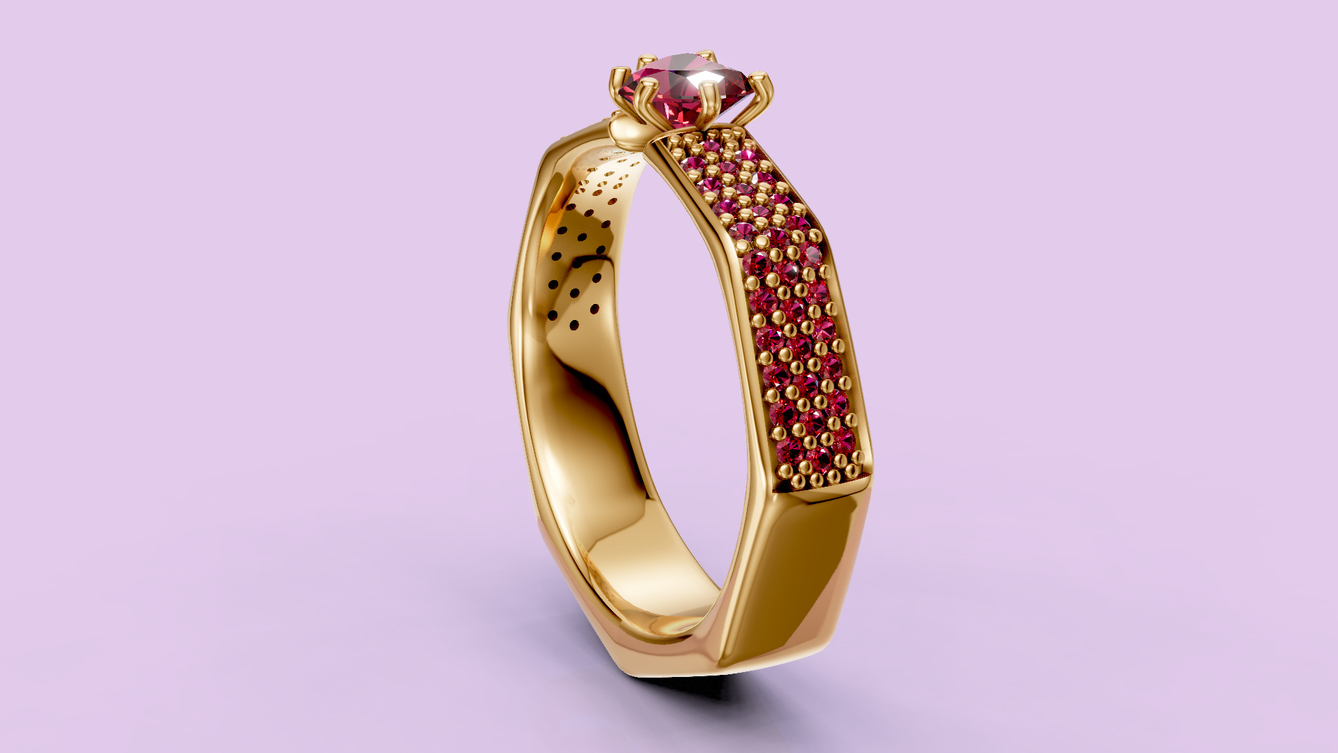 Heart Hexagon Diamond ring 3D print model_5