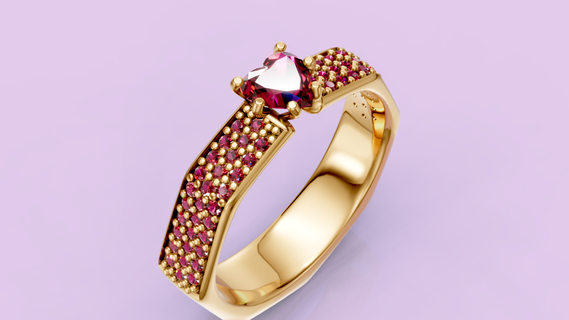 Heart Hexagon Diamond ring 3D print model_1