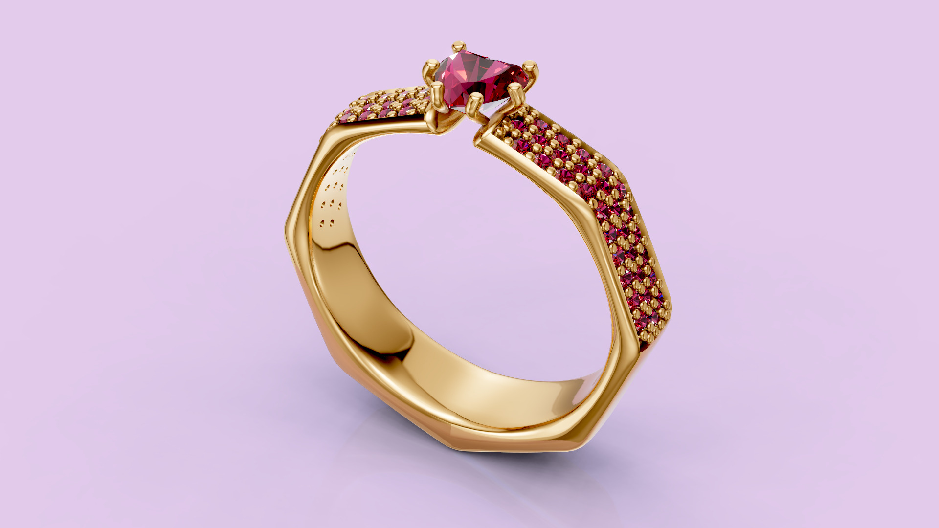 Heart Hexagon Diamond ring 3D print model_6