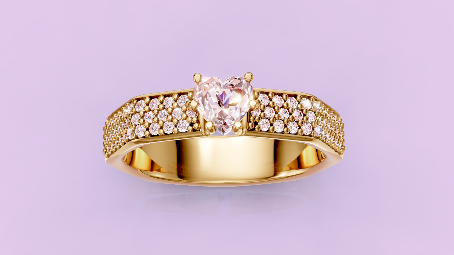 Heart Hexagon Diamond ring 3D print model_12