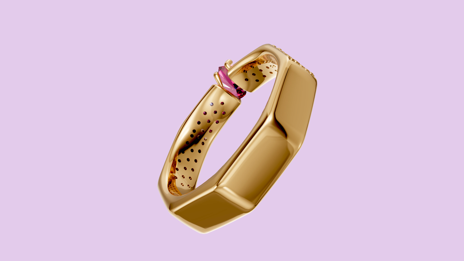 Heart Hexagon Diamond ring 3D print model_3