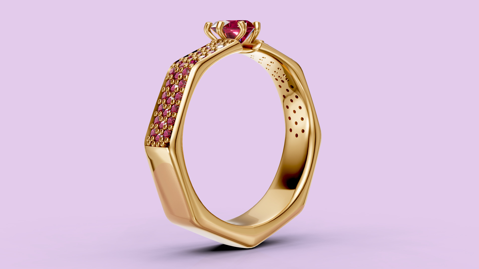 Heart Hexagon Diamond ring 3D print model_4