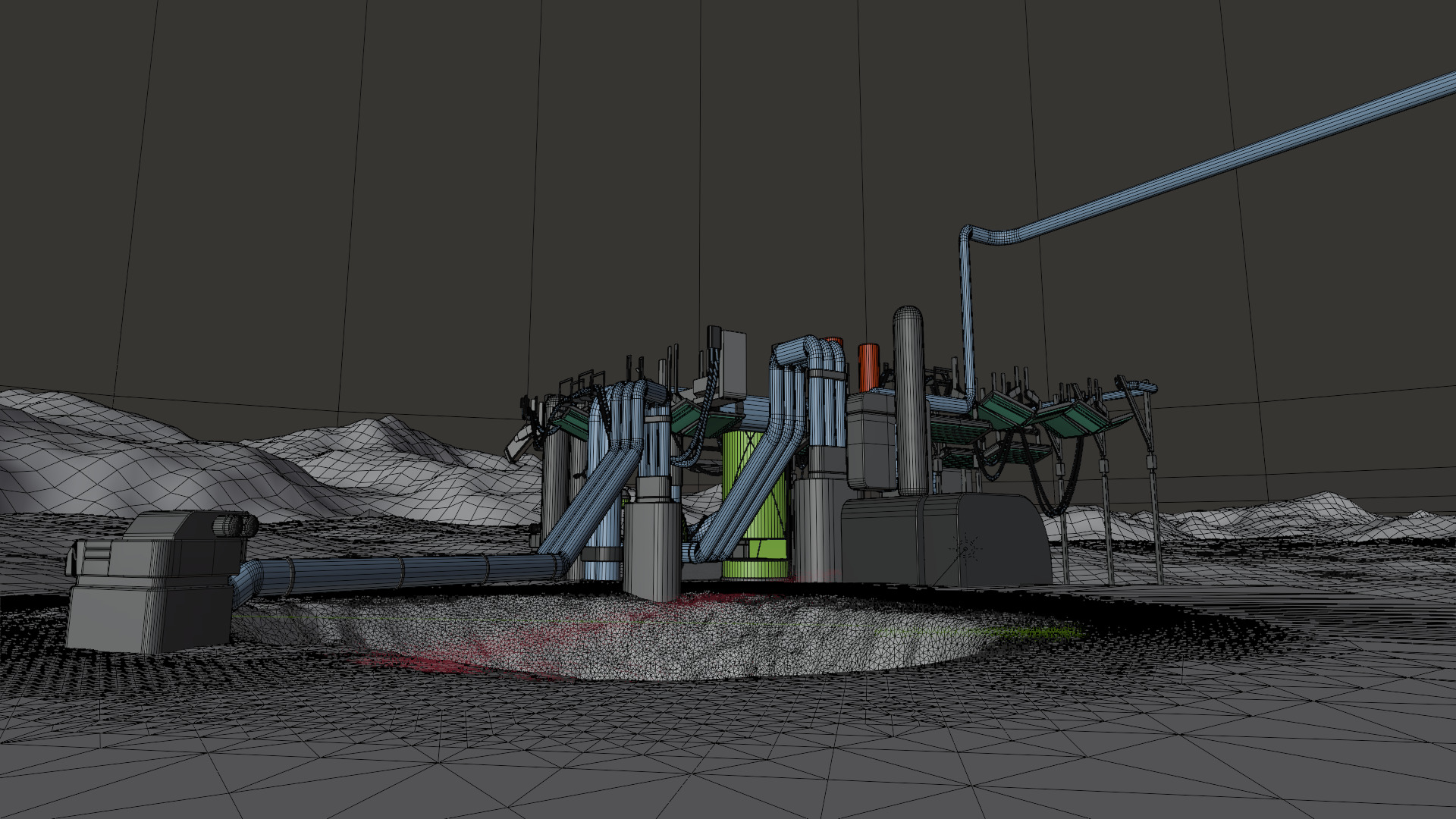 Rainy desert sci-fi landscape scene 3D model_4