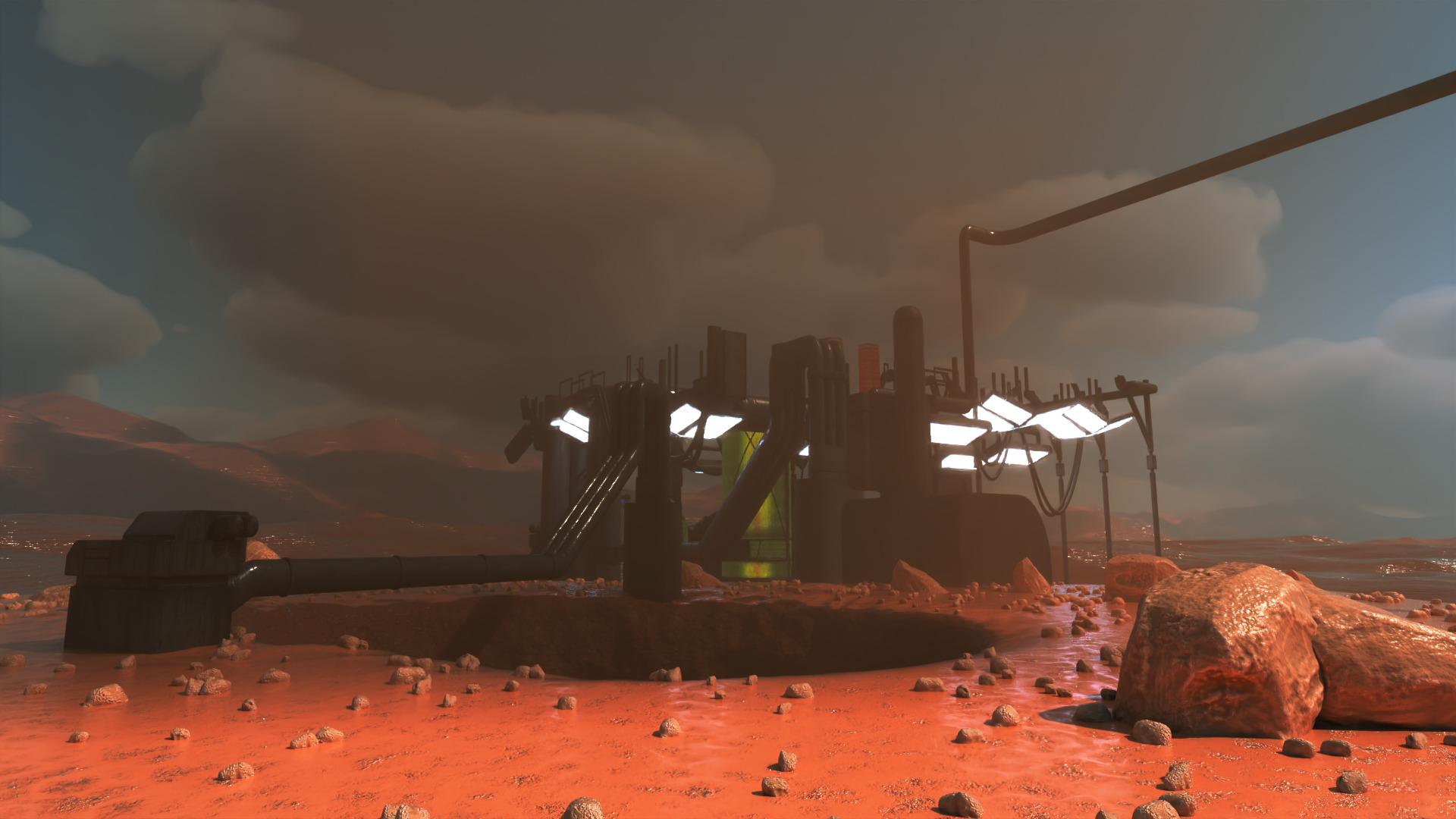 Rainy desert sci-fi landscape scene 3D model_1