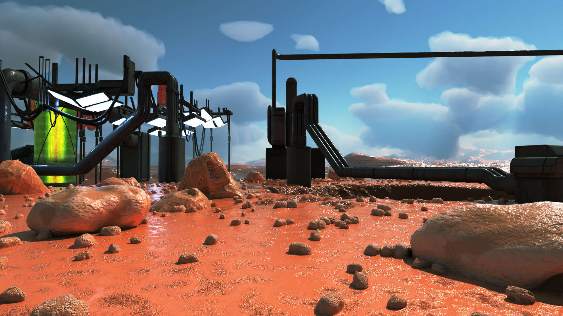Rainy desert sci-fi landscape scene 3D model_2