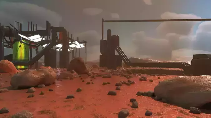 Rainy desert sci-fi landscape scene 3D model Rainy desert sci-fi landscape scene 3D model