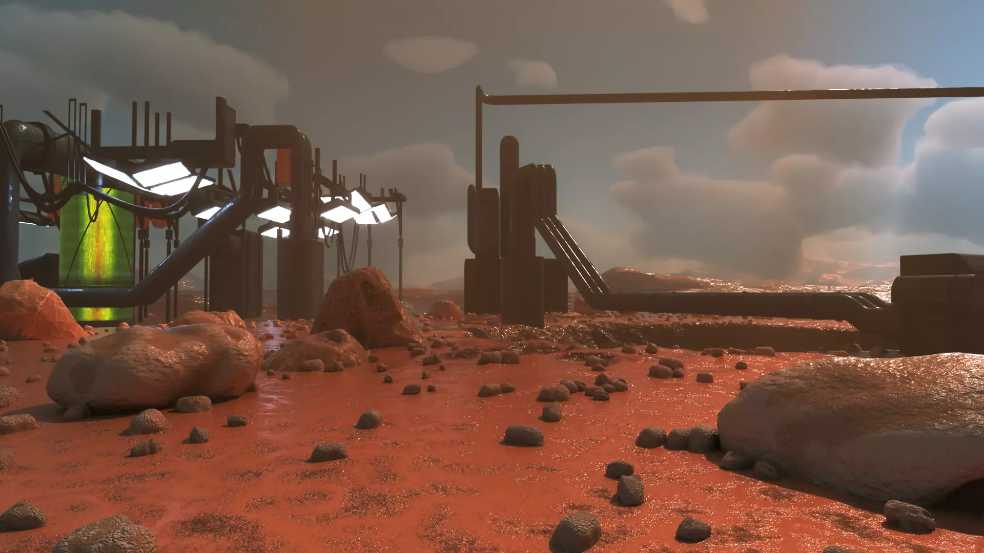 Rainy desert sci-fi landscape scene 3D model_0