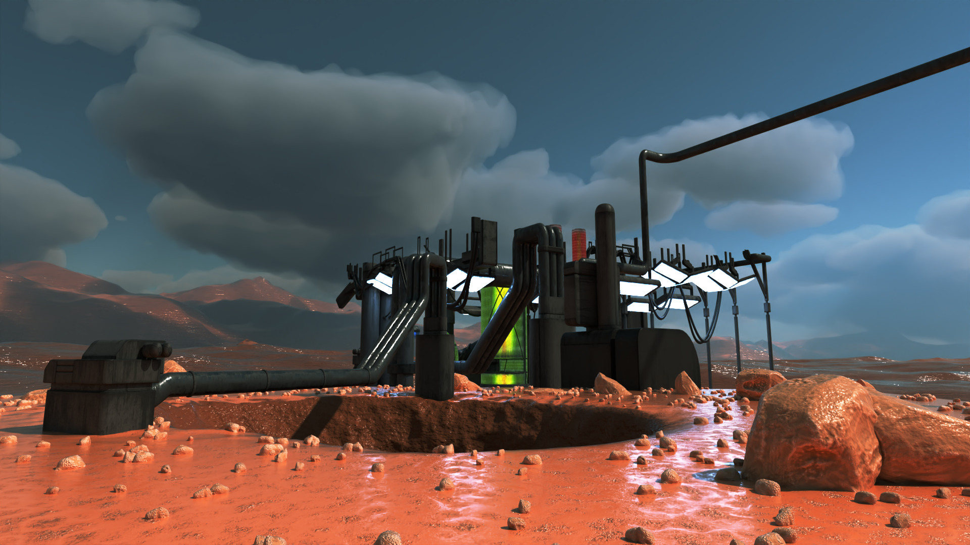 Rainy desert sci-fi landscape scene 3D model_3