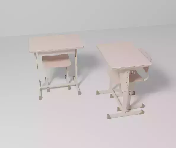 Japan School Desk and Chair Free 3D model