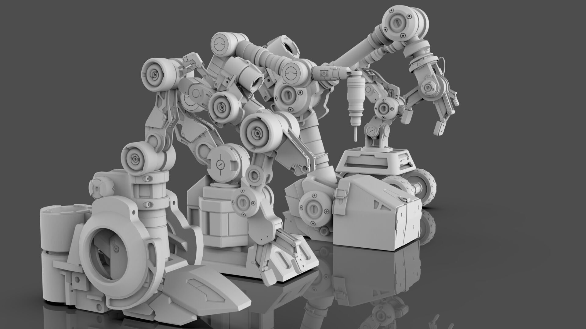 Industrial Robot Arms Pack Of 4  -Untextured  3D model_6