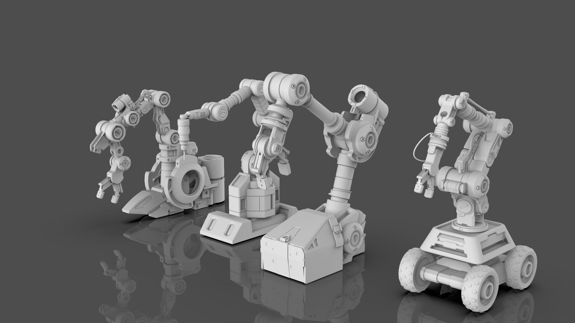 Industrial Robot Arms Pack Of 4  -Untextured  3D model_2