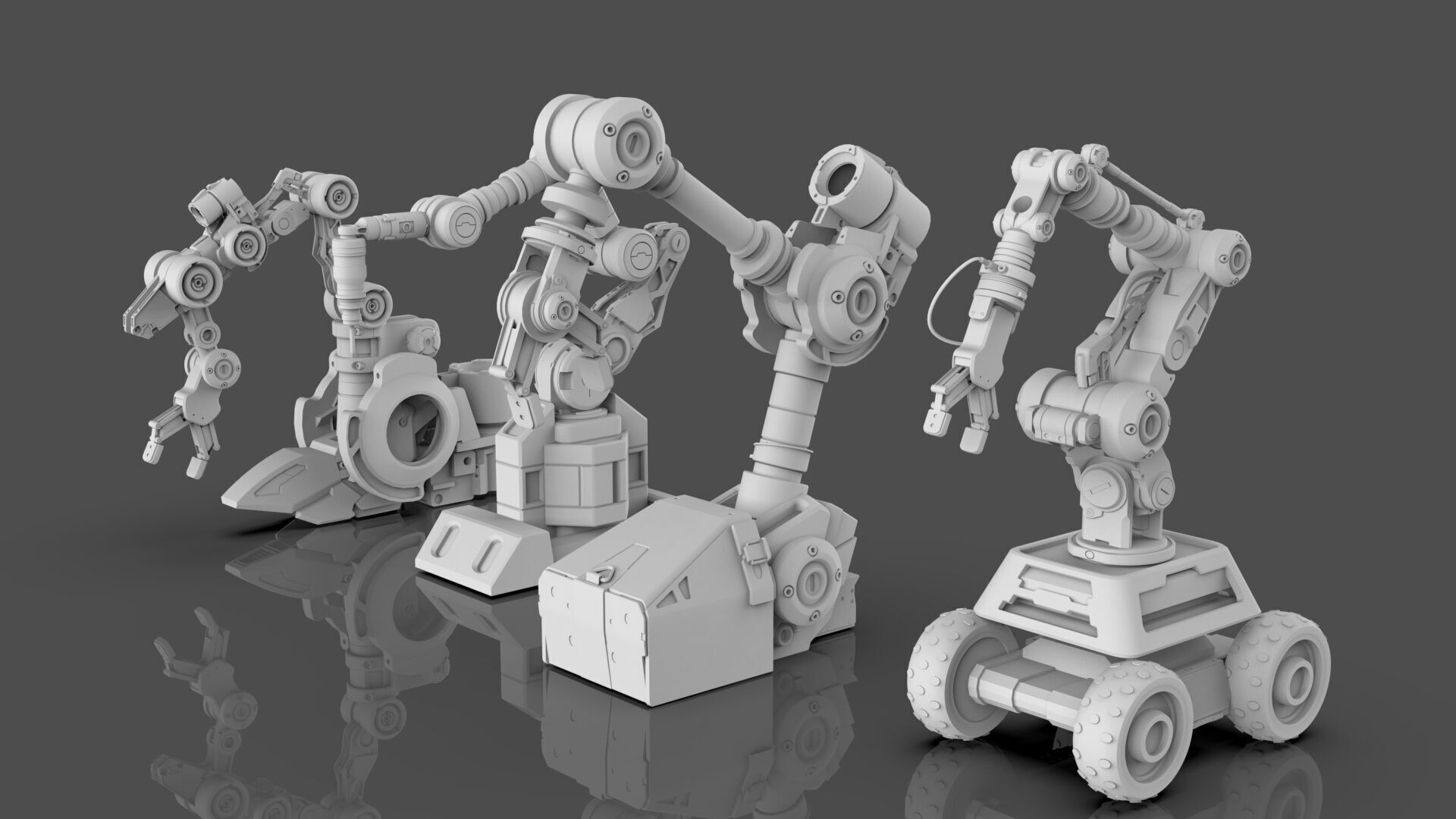 Industrial Robot Arms Pack Of 4  -Untextured  3D model_4