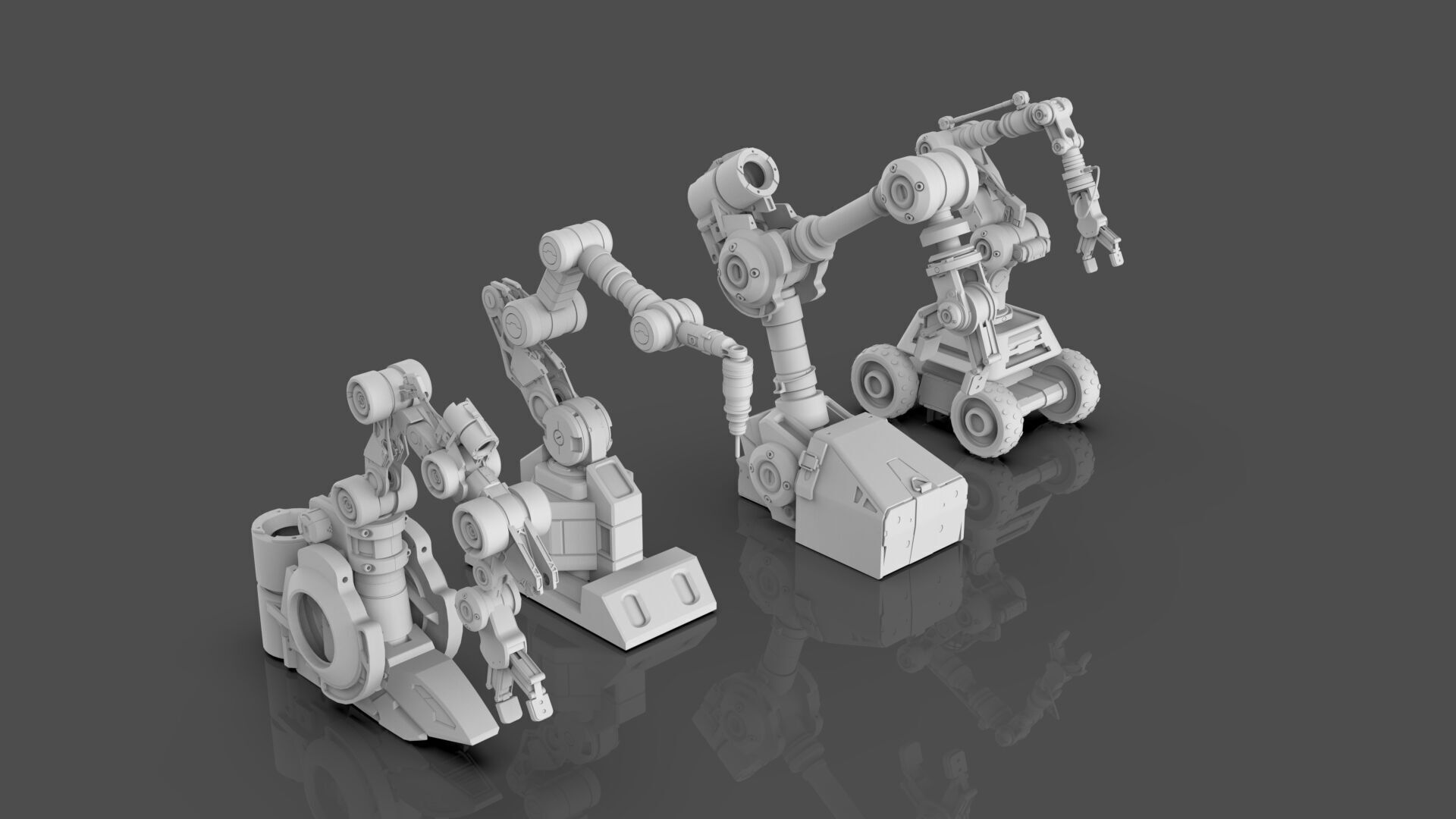 Industrial Robot Arms Pack Of 4  -Untextured  3D model_7