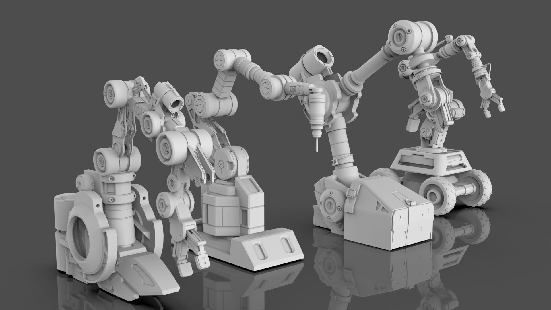 Industrial Robot Arms Pack Of 4  -Untextured  3D model_5