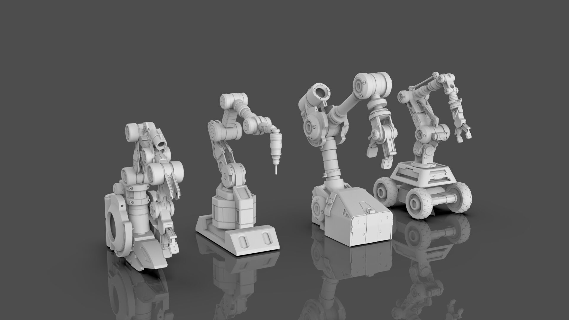 Industrial Robot Arms Pack Of 4  -Untextured  3D model_1