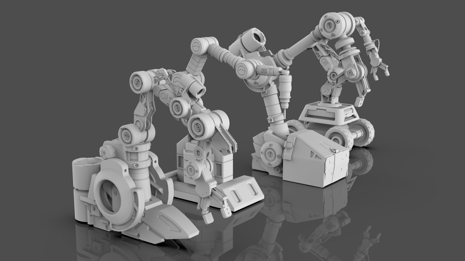 Industrial Robot Arms Pack Of 4  -Untextured  3D model_3