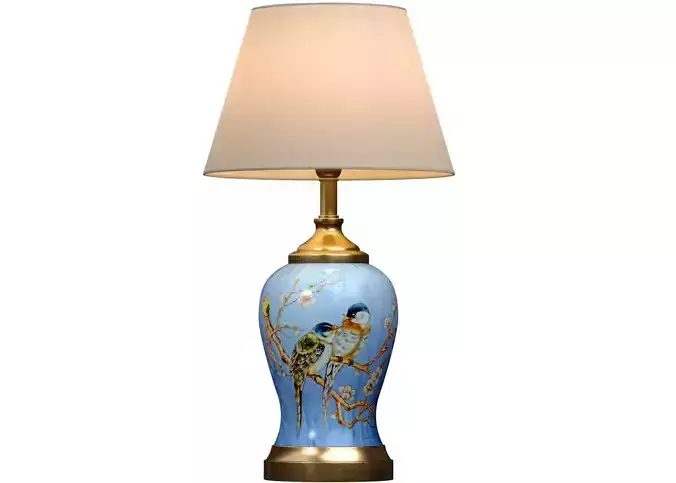 ZEDARO Sakura and Birds Blue Ginger Jar Ceramic Table Lamp