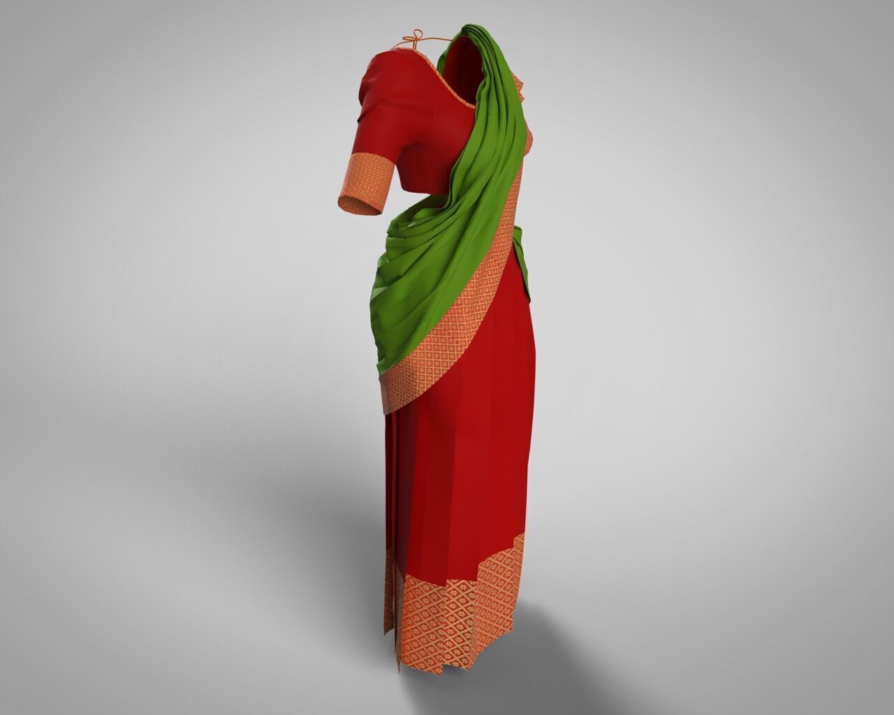 Stylish Designer Indian Women Dress Lehnga Half-Sari CLO 3D model_3