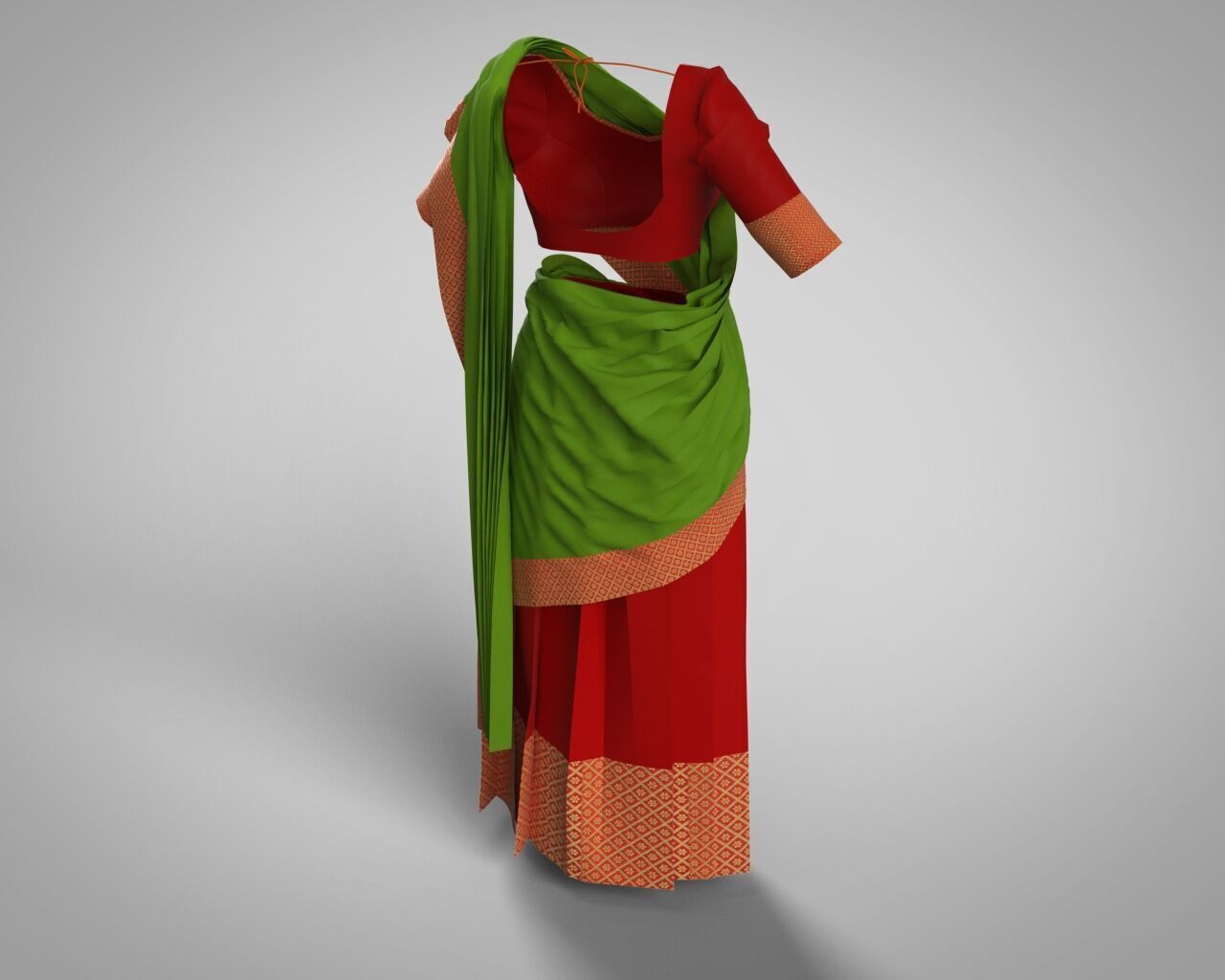 Stylish Designer Indian Women Dress Lehnga Half-Sari CLO 3D model_8