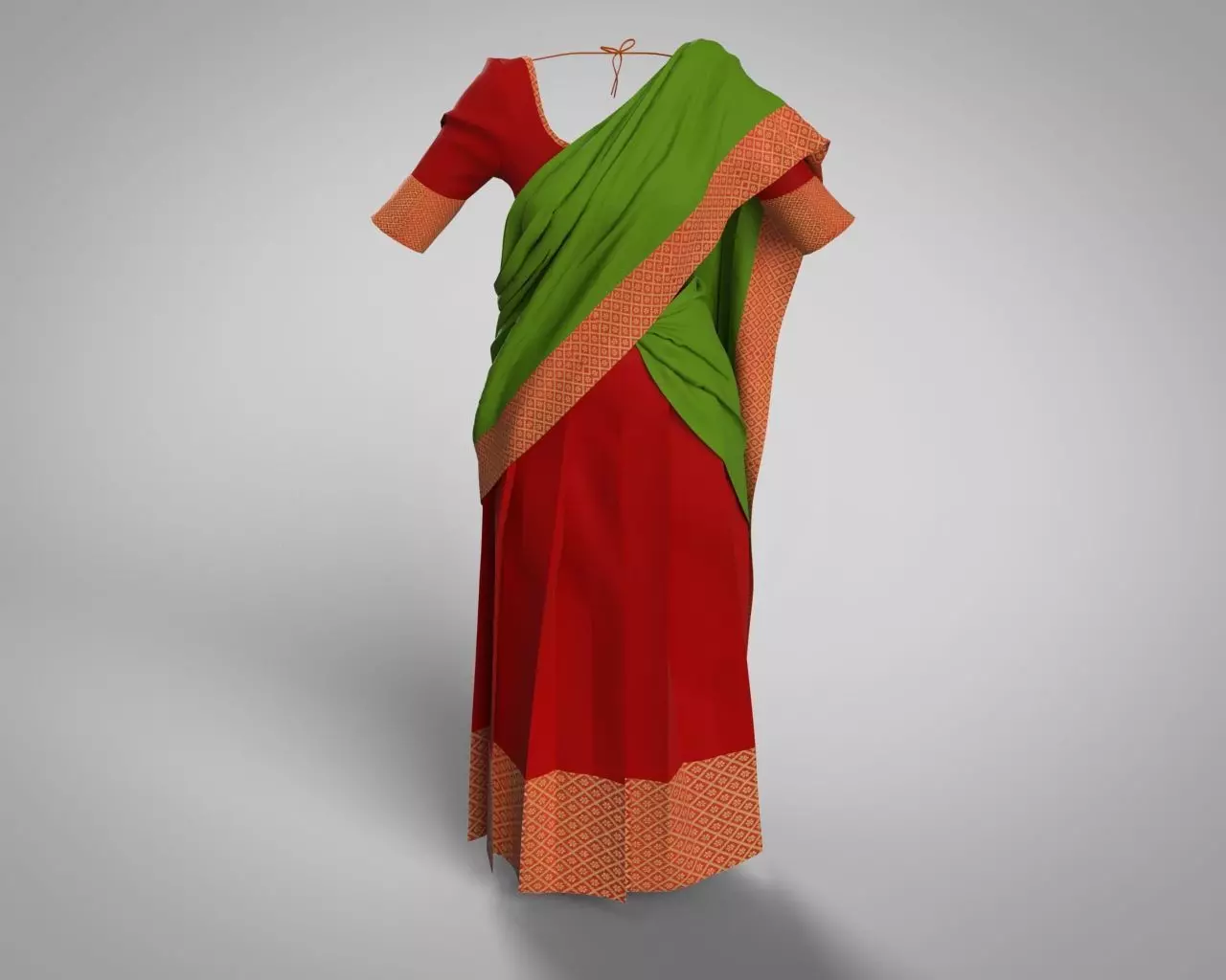 Stylish Designer Indian Women Dress Lehnga Half-Sari CLO 3D model_0