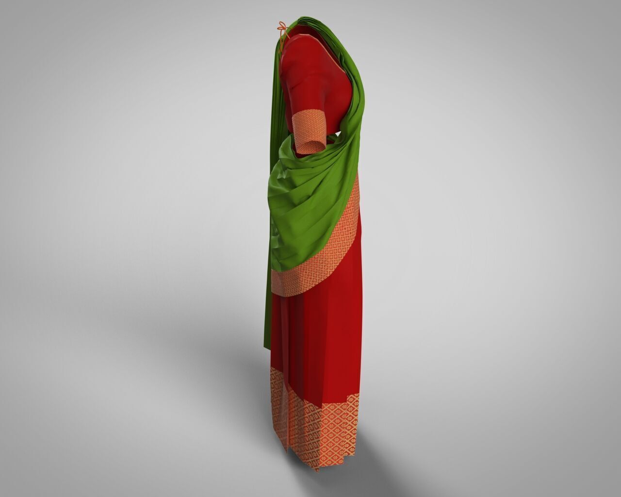 Stylish Designer Indian Women Dress Lehnga Half-Sari CLO 3D model_4