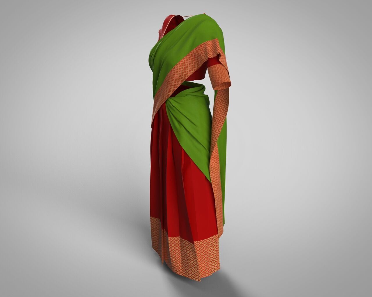 Stylish Designer Indian Women Dress Lehnga Half-Sari CLO 3D model_5