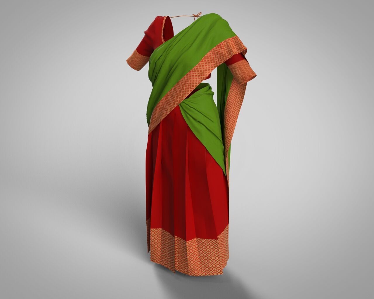 Stylish Designer Indian Women Dress Lehnga Half-Sari CLO 3D model_6