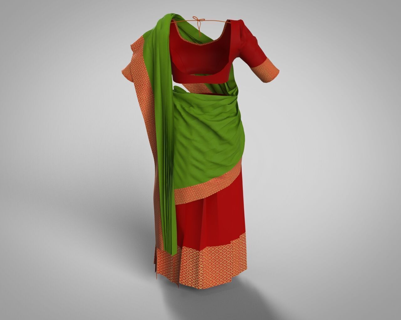Stylish Designer Indian Women Dress Lehnga Half-Sari CLO 3D model_9
