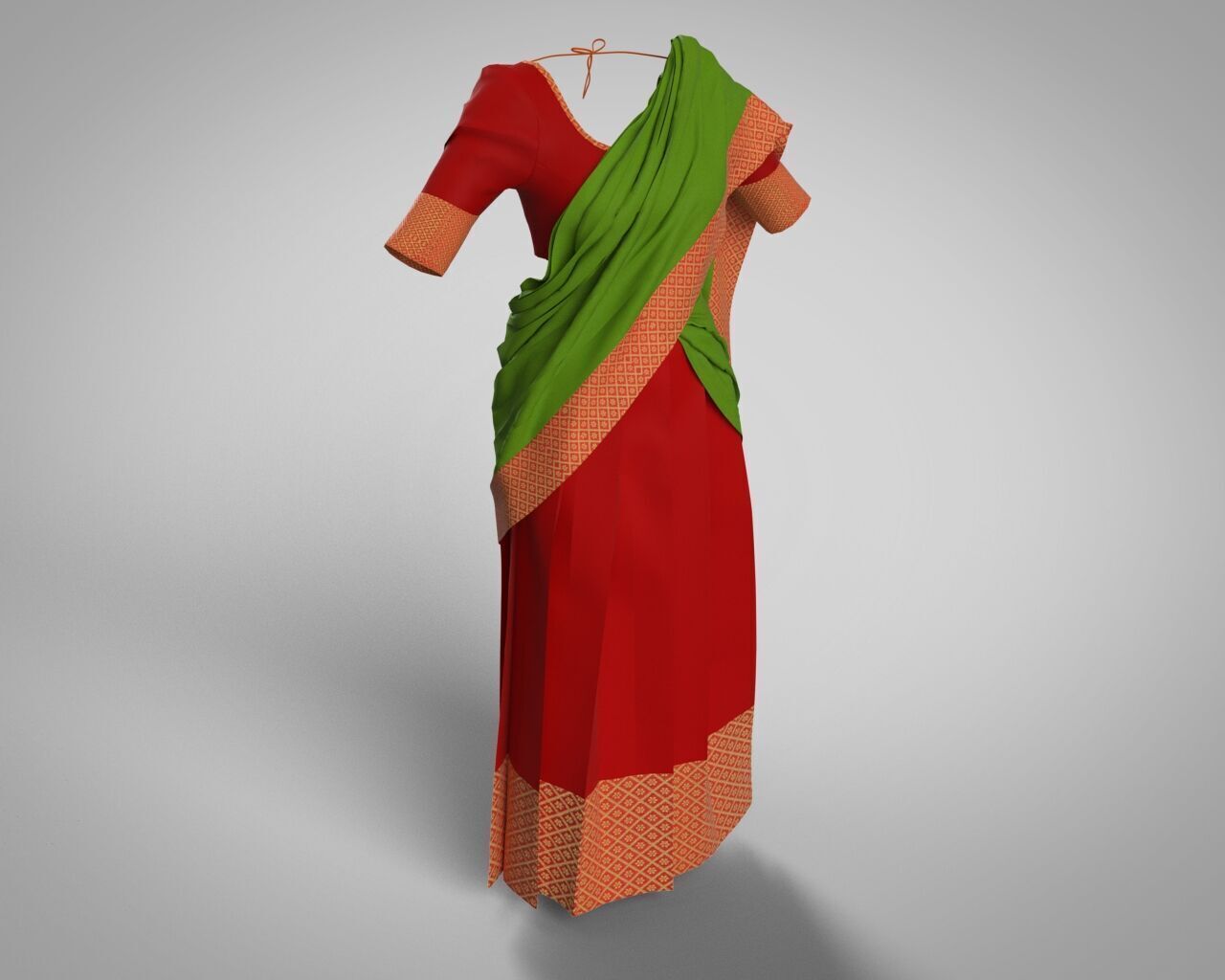 Stylish Designer Indian Women Dress Lehnga Half-Sari CLO 3D model_2