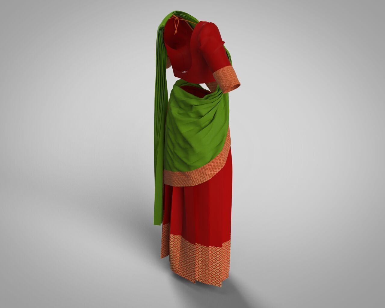 Stylish Designer Indian Women Dress Lehnga Half-Sari CLO 3D model_7