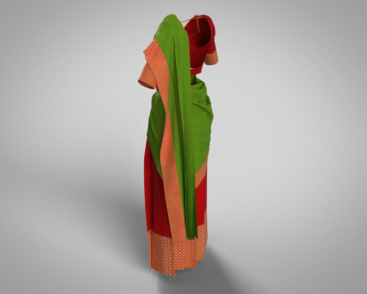 Stylish Designer Indian Women Dress Lehnga Half-Sari CLO 3D model_11